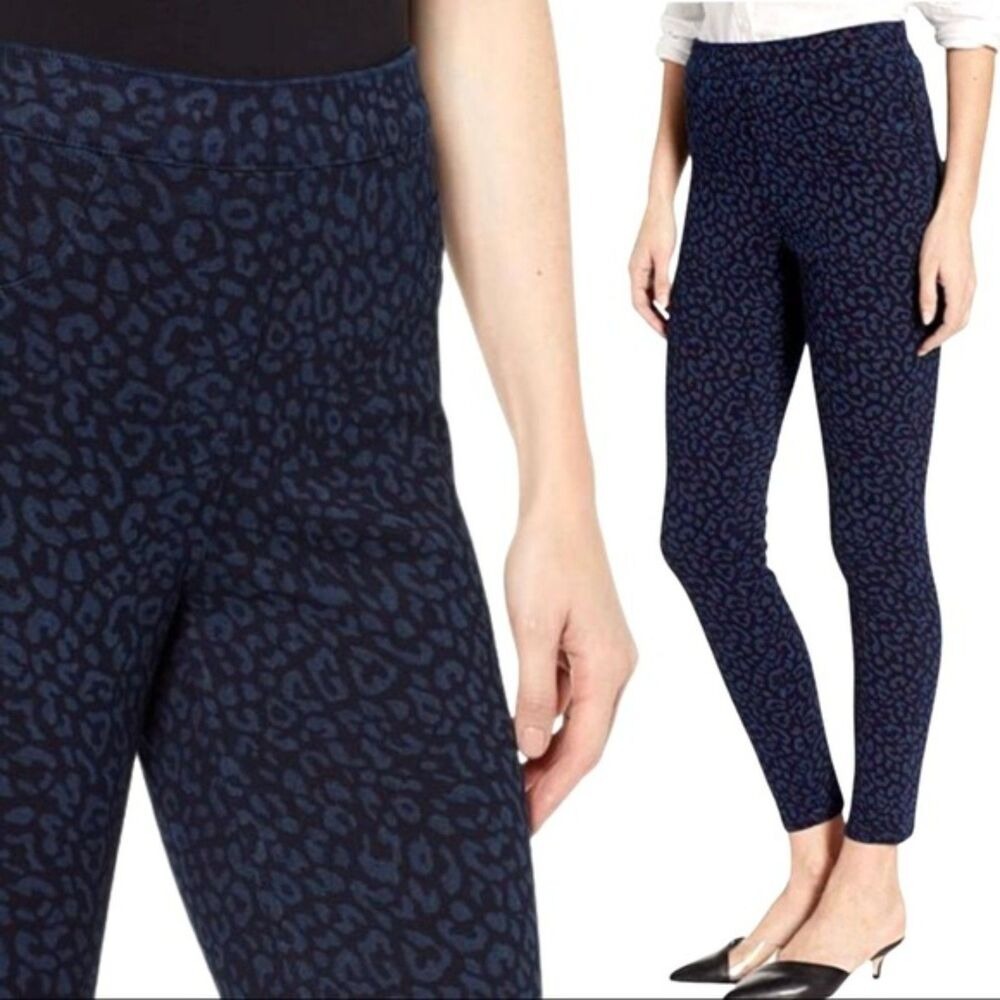 SPANX Jean-ish Ankle Legging High Rise Pull On Jeans Blue Leopard Denim M